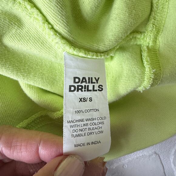 Daily Drills Terry Cloth Crew Neck Lime Green Oversized Sweatshirt sz XS/S - Picture 3 of 6